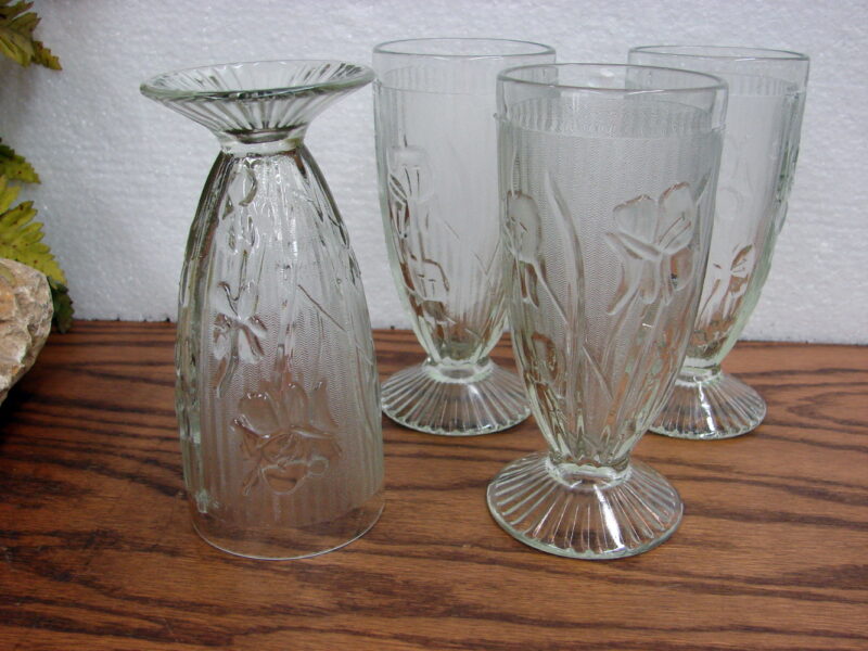 Jeanette Depression Glass Clear Iris Herringbone Pattern Glasses Pitcher Set, Moose-R-Us.Com Log Cabin Decor