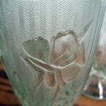 Jeanette Depression Glass Clear Iris Herringbone Pattern Glasses Pitcher Set