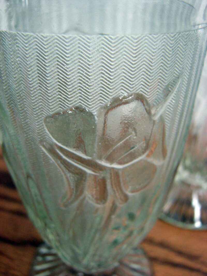 Jeanette Depression Glass Clear Iris Herringbone Pattern Glasses Pitcher Set, Moose-R-Us.Com Log Cabin Decor