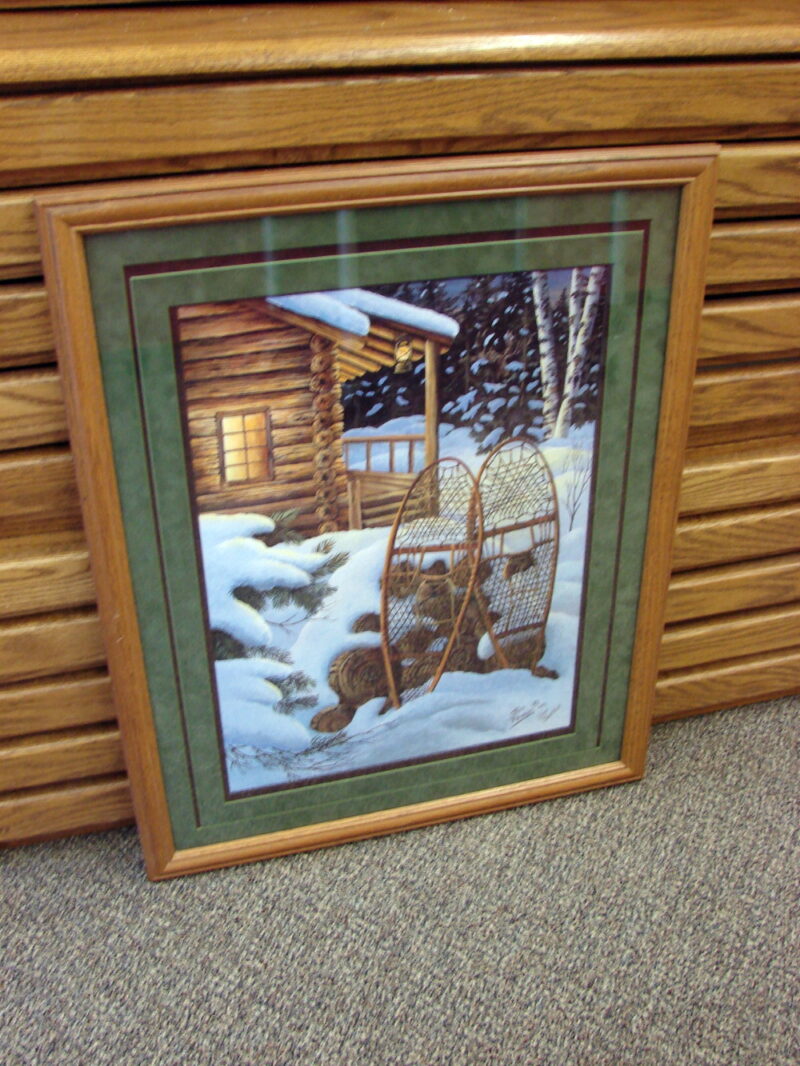 Jeff Renner Print Evening Solitude Signed Autographed Cabin Snowshoe Winter, Moose-R-Us.Com Log Cabin Decor