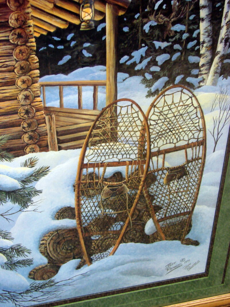 Jeff Renner Print Evening Solitude Signed Autographed Cabin Snowshoe Winter, Moose-R-Us.Com Log Cabin Decor