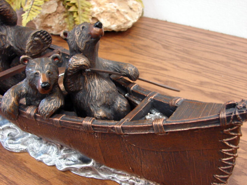 New Big Sky Carvers Jeff Fleming Artwork Montana Bronze Canoe Trip Bears Rapids, Moose-R-Us.Com Log Cabin Decor