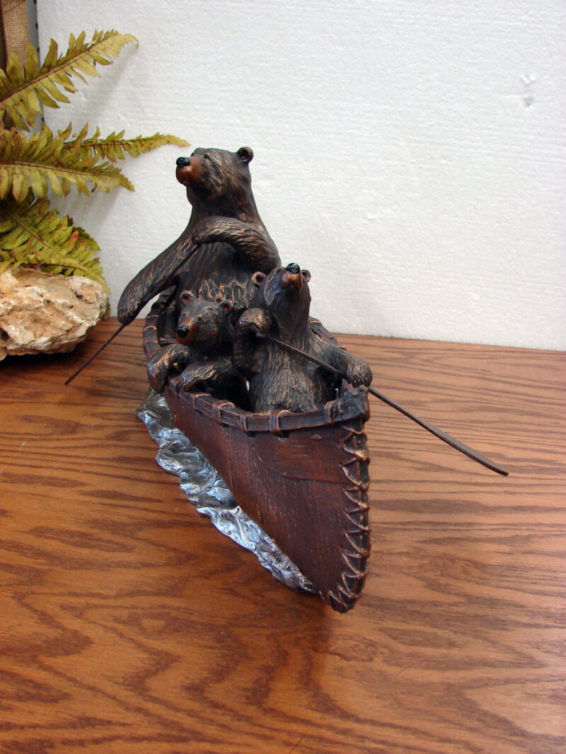 New Big Sky Carvers Jeff Fleming Artwork Montana Bronze Canoe Trip Bears Rapids, Moose-R-Us.Com Log Cabin Decor