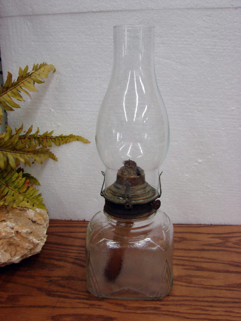 1930&#8217;s Owens Illinois Glass Co. Oil Lamp Barn Find Square Pressed Base, Moose-R-Us.Com Log Cabin Decor