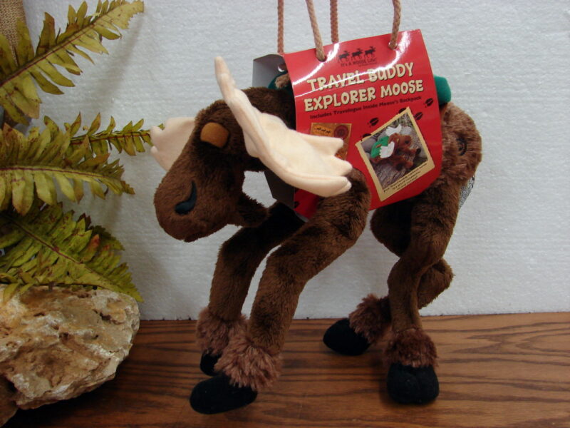 New It&#8217;s A Moose Life! Phyllis Driscoll Collection Travel Buddy Explorer Moose Plush, Moose-R-Us.Com Log Cabin Decor