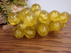 Vintage Lucite Grapes Lemon Yellow Bubbles Cluster on Wood Branch 12" Grape MCM