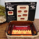 Vintage Anchor Hocking Harvest Amber Basket Buffet NIB Bakeware Kitchenware