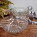 Vintage Anchor Hocking AHC37 Art Deco MCM Ribbed Bowl w/ Chrome Curved Holder - Image 2