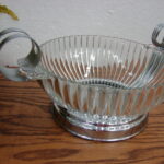 Vintage Anchor Hocking AHC37 Art Deco MCM Ribbed Bowl w/ Chrome Curved Holder