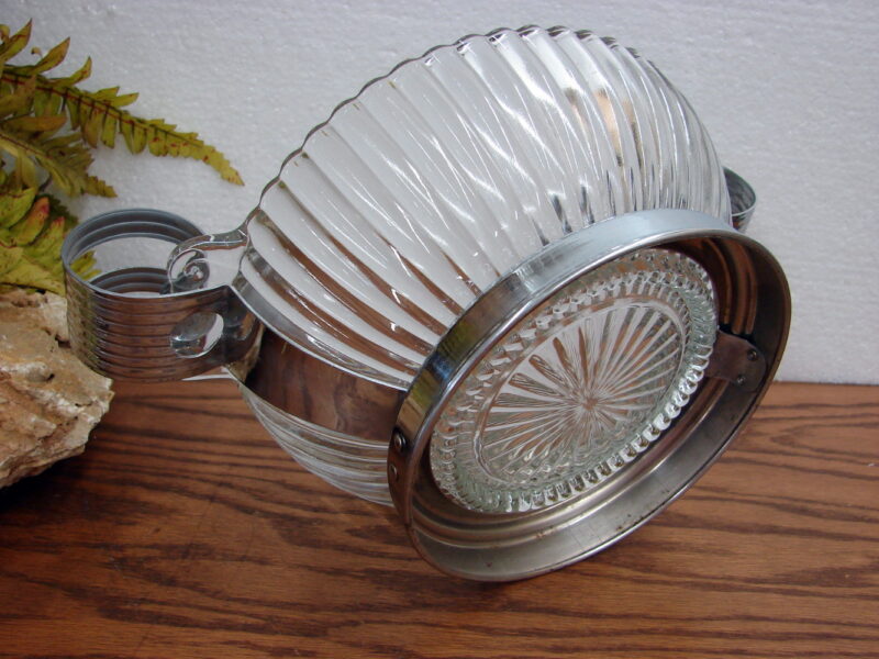 Vintage Anchor Hocking AHC37 Art Deco MCM Ribbed Bowl w/ Chrome Curved Holder, Moose-R-Us.Com Log Cabin Decor