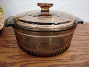 Vintage Anchor Hocking Smoke Brown Ribbed Casserole w/ Lid Round #1436