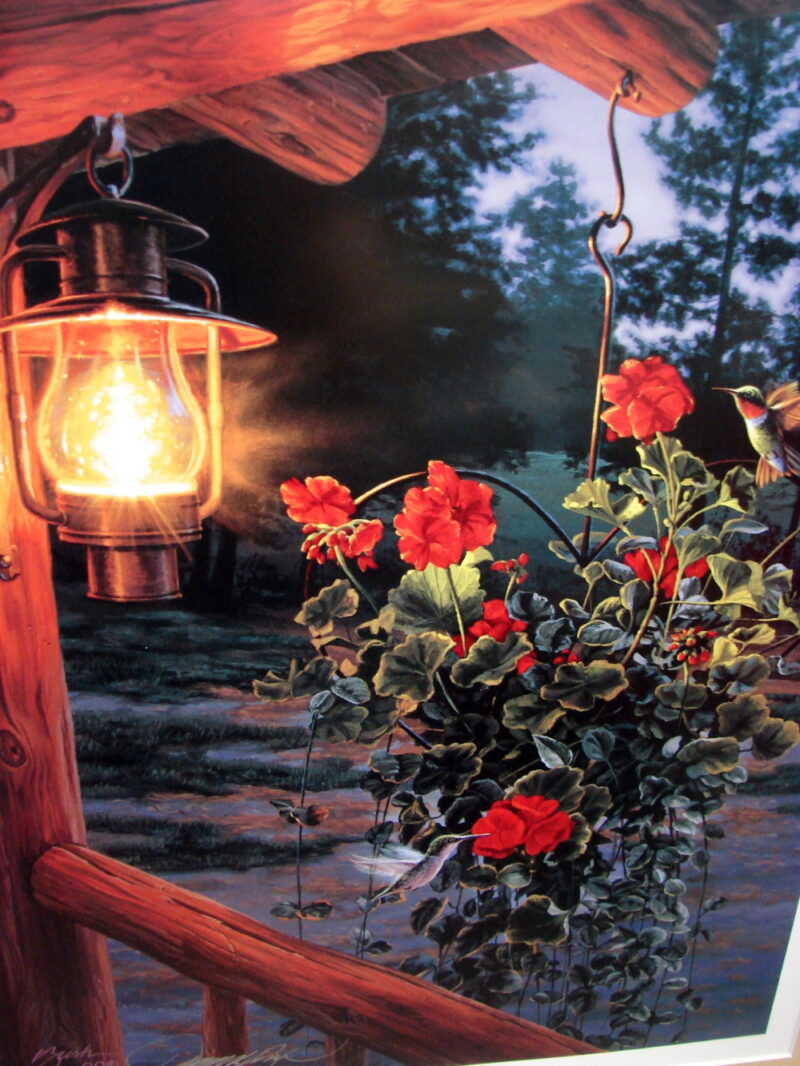 Framed Matted Artwork Sweet Attraction Log Cabin Hummingbird Darrell Bush, Moose-R-Us.Com Log Cabin Decor
