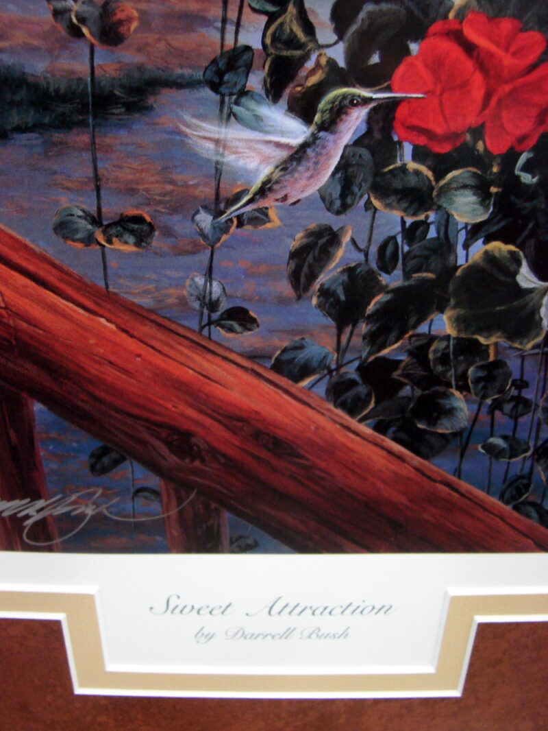 Framed Matted Artwork Sweet Attraction Log Cabin Hummingbird Darrell Bush, Moose-R-Us.Com Log Cabin Decor