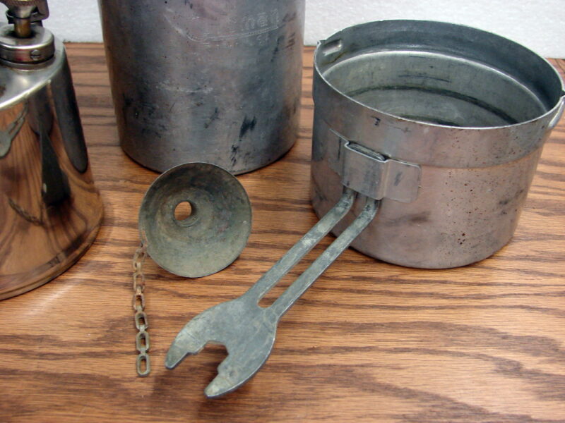 Vintage Coleman USA WWII Pocket Cylinder Camping Stove 530 A47 Funnel Wrench, Moose-R-Us.Com Log Cabin Decor