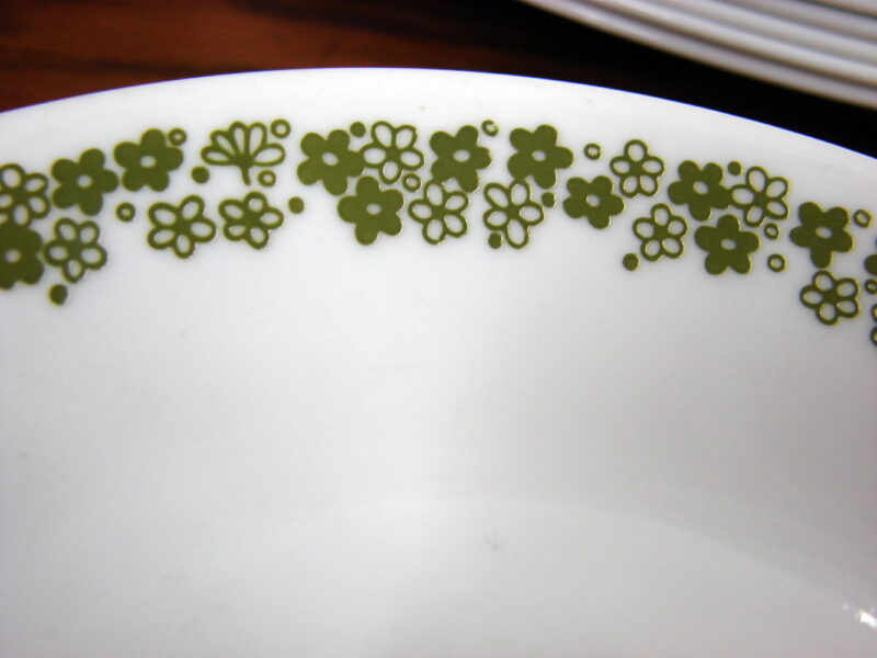 Vintage Corelle Spring Green Crazy Daisy Dinnerware and Accessories NIB 20 pc Set, Moose-R-Us.Com Log Cabin Decor