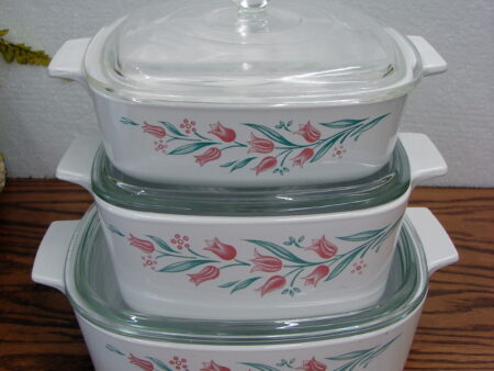 Vintage Corning Ware USA Rosemarie Rose Pink Tulip Lidded Kitchen Accessories Casserole