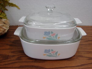 Vintage Corning Ware USA Friendship Pastel Stylized Flower Kitchenware