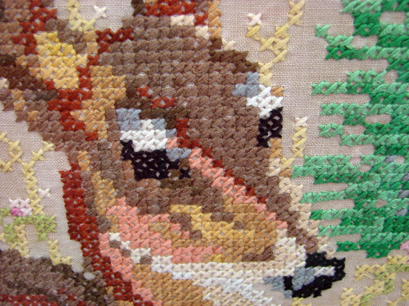 Vintage MCM Cross Stitch Needle Work Whitetail Deer Large Framed Set Pictures, Moose-R-Us.Com Log Cabin Decor