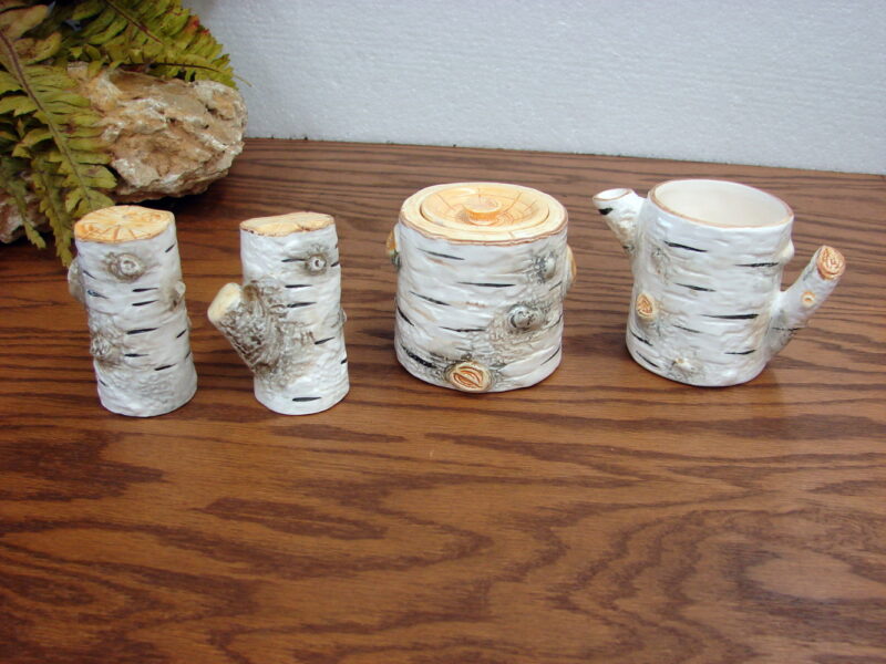 Dept 56 Birch Bark Salt Pepper Cream Sugar Accessories, Moose-R-Us.Com Log Cabin Decor