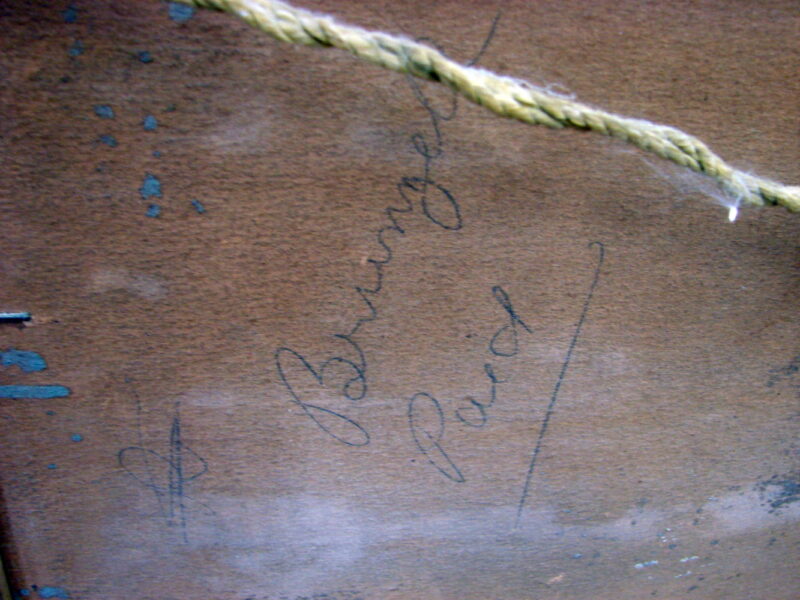 Antique Souvenir Painting Dutch Windmill Sailboat Sepia Tone Tiger Stripe Wood Frame, Moose-R-Us.Com Log Cabin Decor
