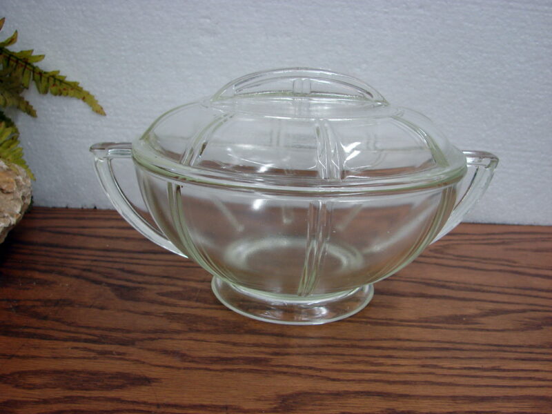 Vintage Art Deco Glasbake Clear Lemon Casserole w/ Fin Lid Queen Anne, Moose-R-Us.Com Log Cabin Decor