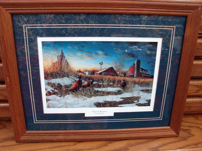Jim Hansel Harvest Roosters Farm Pheasants Oak Framed Matted Artwork, Moose-R-Us.Com Log Cabin Decor