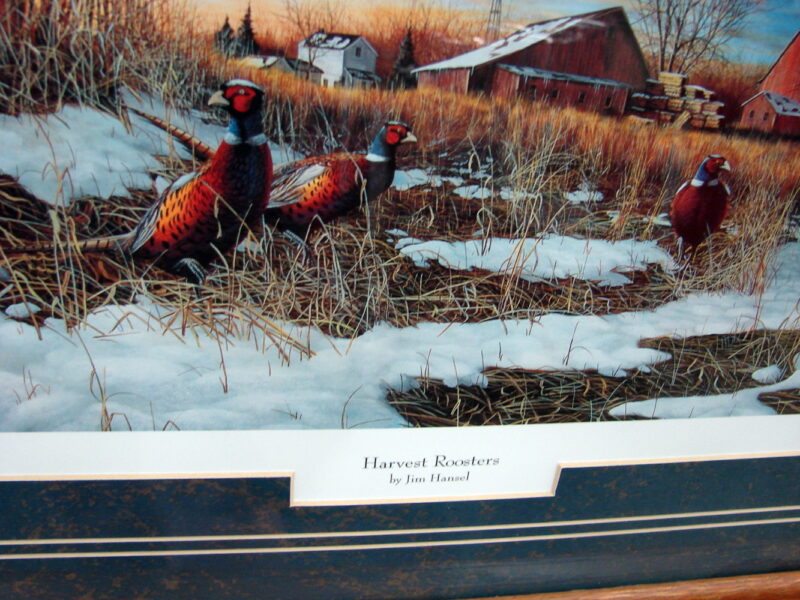 Jim Hansel Harvest Roosters Farm Pheasants Oak Framed Matted Artwork, Moose-R-Us.Com Log Cabin Decor