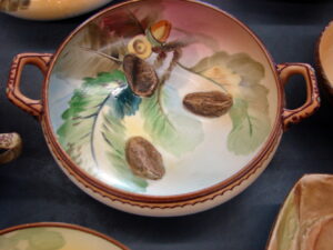 Vintage Nippon Porcelain Raised Relief Collection Nut Fruit Green Mark #5