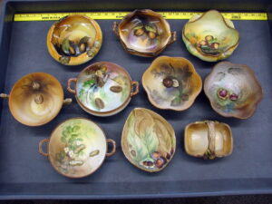 Antique Nippon Porcelain Raised Relief Collection Nut Fruit Green Mark