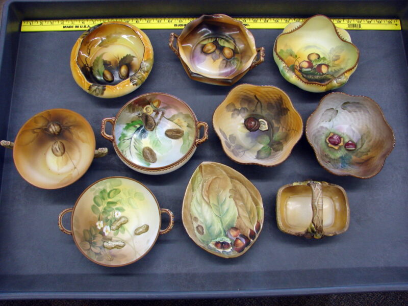 Antique Nippon Porcelain Raised Relief Collection Nut Fruit Green Mark, Moose-R-Us.Com Log Cabin Decor