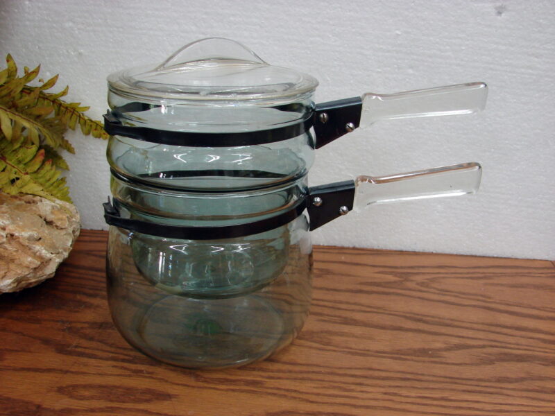 Vintage PYREX Flameware Glass Double Boiler Pot 1.5 Quart Pan, Moose-R-Us.Com Log Cabin Decor