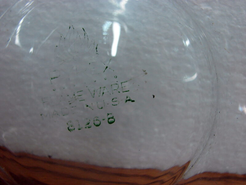 Vintage PYREX 8126 Green Stamp Flameware Blue Glass 6 Cup Teapot Tea Pot Fin Lid, Moose-R-Us.Com Log Cabin Decor