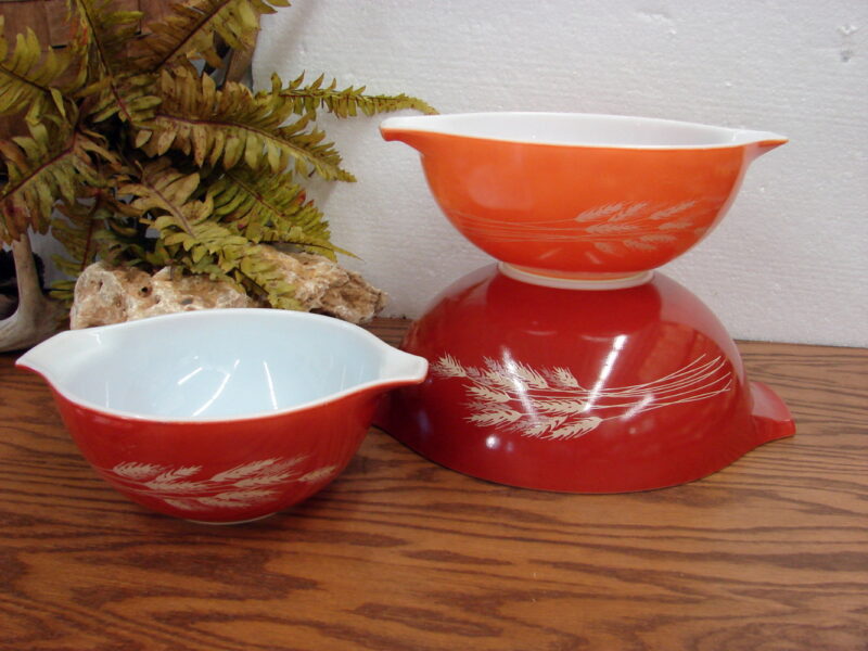 Vintage PYREX Autumn Harvest Casserole Set Nesting Mixing Bowls Wheat, Moose-R-Us.Com Log Cabin Decor