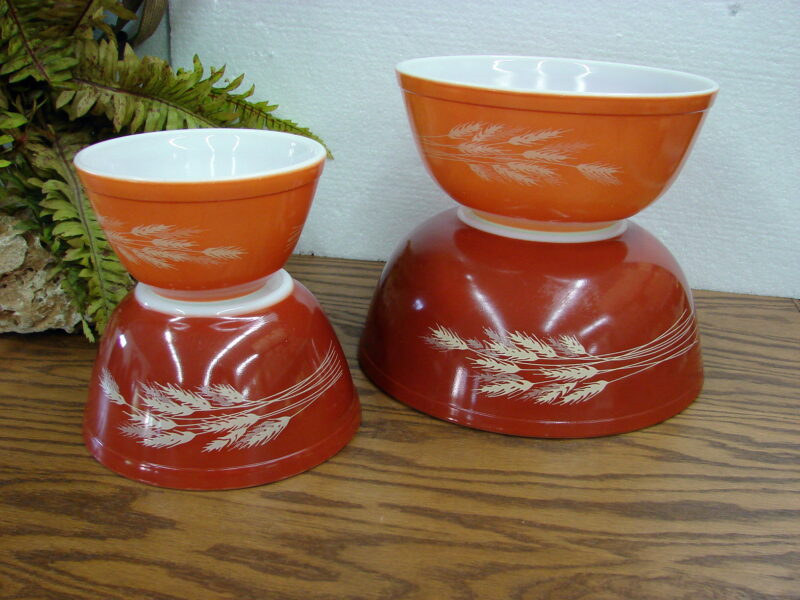 Vintage PYREX Autumn Harvest Casserole Set Nesting Mixing Bowls Wheat, Moose-R-Us.Com Log Cabin Decor