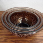 Vintage PYREX Amber Festive Harvest Brown Set/3 Nesting Mixing Bowls