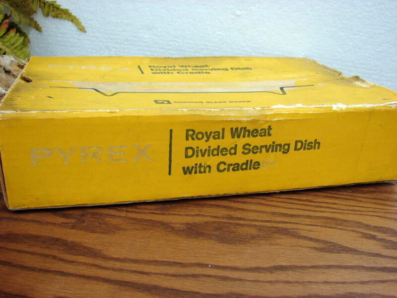 Vintage PYREX Royal Wheat Divided Serving Dish w/ Cradle in Original Box, Moose-R-Us.Com Log Cabin Decor