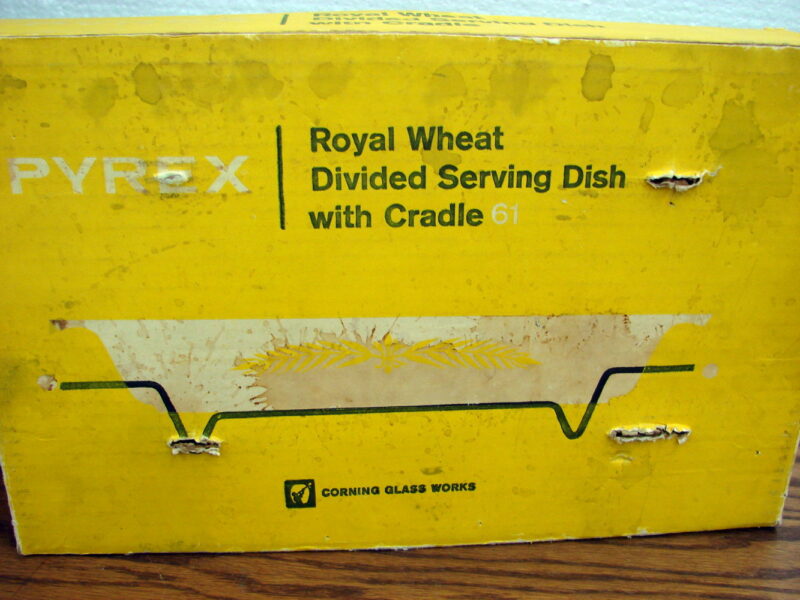 Vintage PYREX Royal Wheat Divided Serving Dish w/ Cradle in Original Box, Moose-R-Us.Com Log Cabin Decor