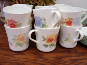 Vintage Corning Ware Corelle Summer Blush Set/12 Coffee Cups and Set/11 Saucers Faint Wear