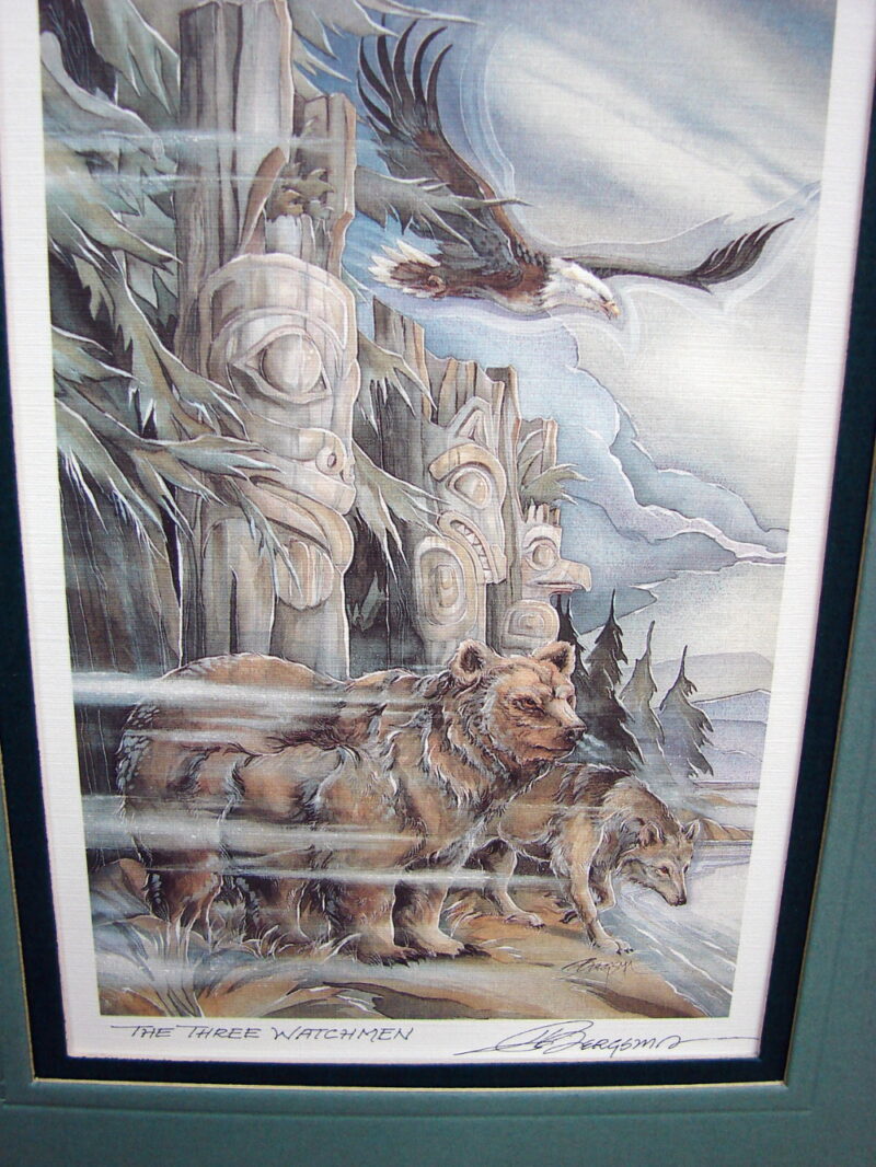 The Three Watchmen Native American Indian Eagle Bear Wolf Bergsma 5 x 7 Print, Moose-R-Us.Com Log Cabin Decor