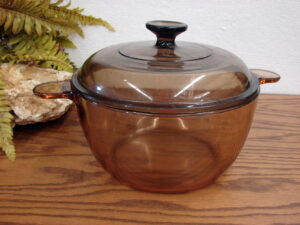 Vintage PYREX Amber Brown Vision 2 Quart Dutch Oven Stock Pot w/ PYREX Lid
