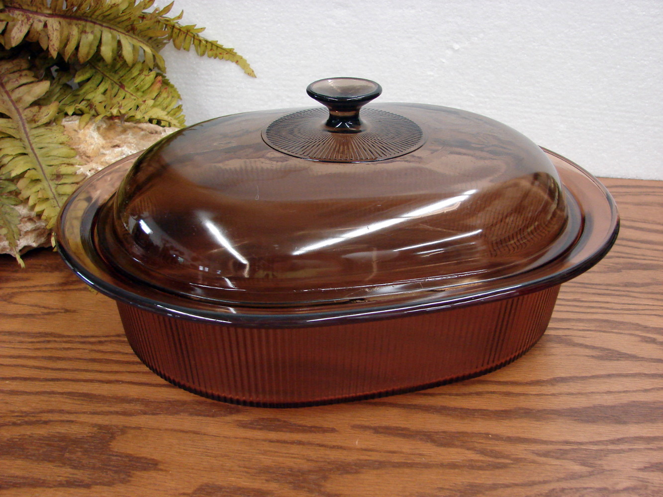 Vintage PYREX Amber Brown Visions 4 Qt Ribbed Oval Casserole w/ Matching Lid