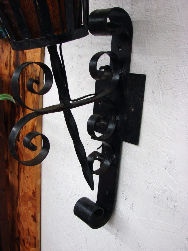 Vintage Craquelle Glass Gothic Wrought Iron Wall Torch Sconce Medieval Castle Spanish Revival, Moose-R-Us.Com Log Cabin Decor