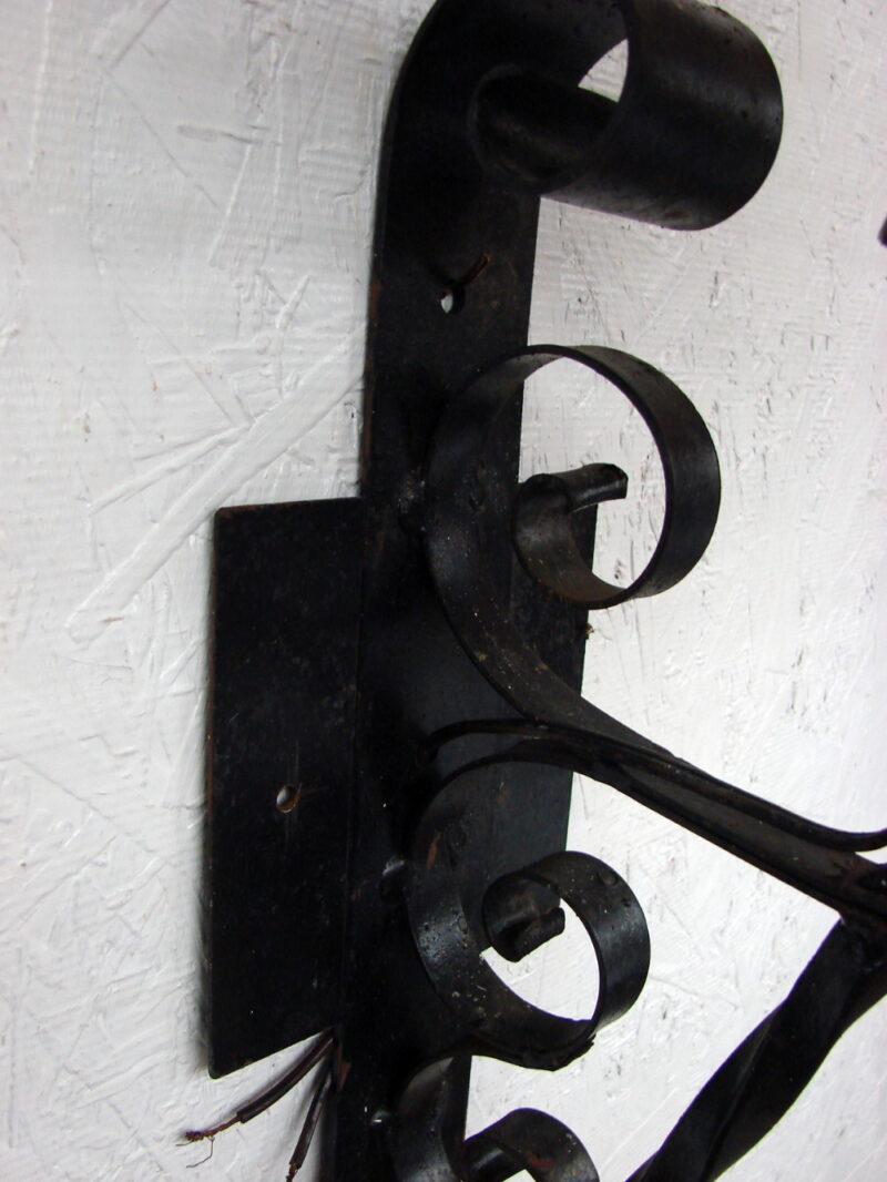 Vintage Craquelle Glass Gothic Wrought Iron Wall Torch Sconce Medieval Castle Spanish Revival, Moose-R-Us.Com Log Cabin Decor
