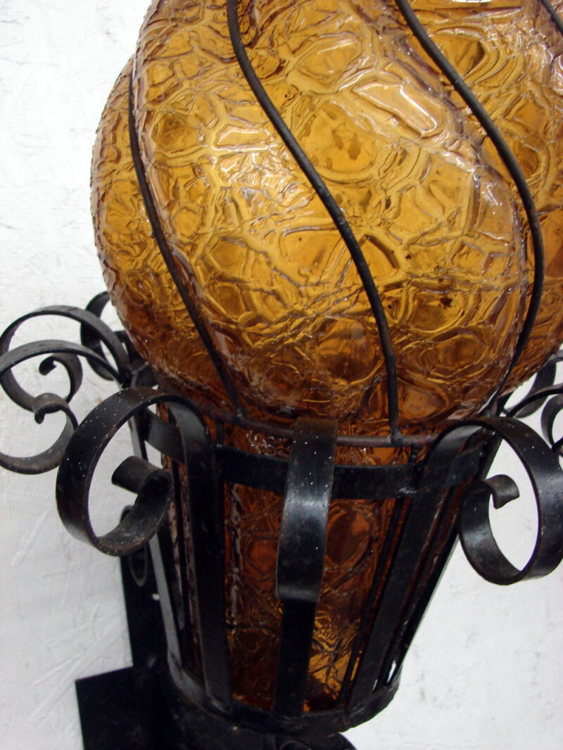 Vintage Craquelle Glass Gothic Wrought Iron Wall Torch Sconce Medieval Castle Spanish Revival, Moose-R-Us.Com Log Cabin Decor