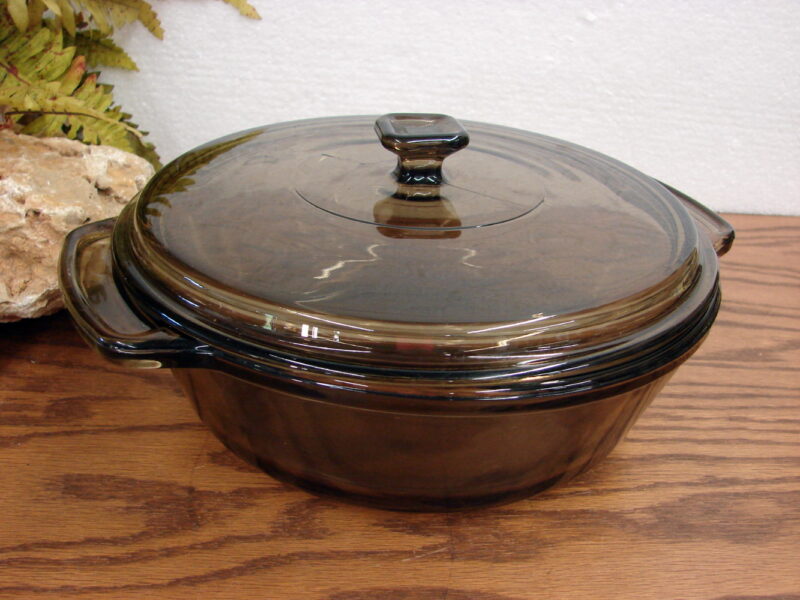 Vintage Anchor Hocking USA Clear Smoke 2 Qt Casserole w/ Lid, Moose-R-Us.Com Log Cabin Decor