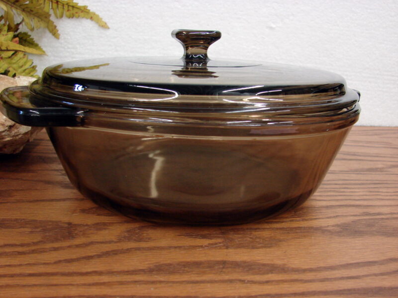 Vintage Anchor Hocking USA Clear Smoke 2 Qt Casserole w/ Lid, Moose-R-Us.Com Log Cabin Decor