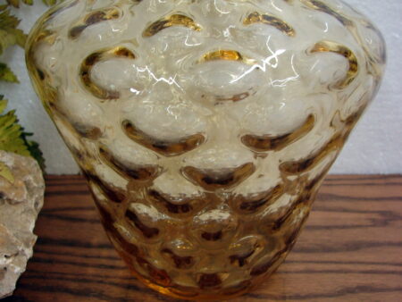 Vintage Thick Glass Coin Dot Bubble Gold Amber Vase