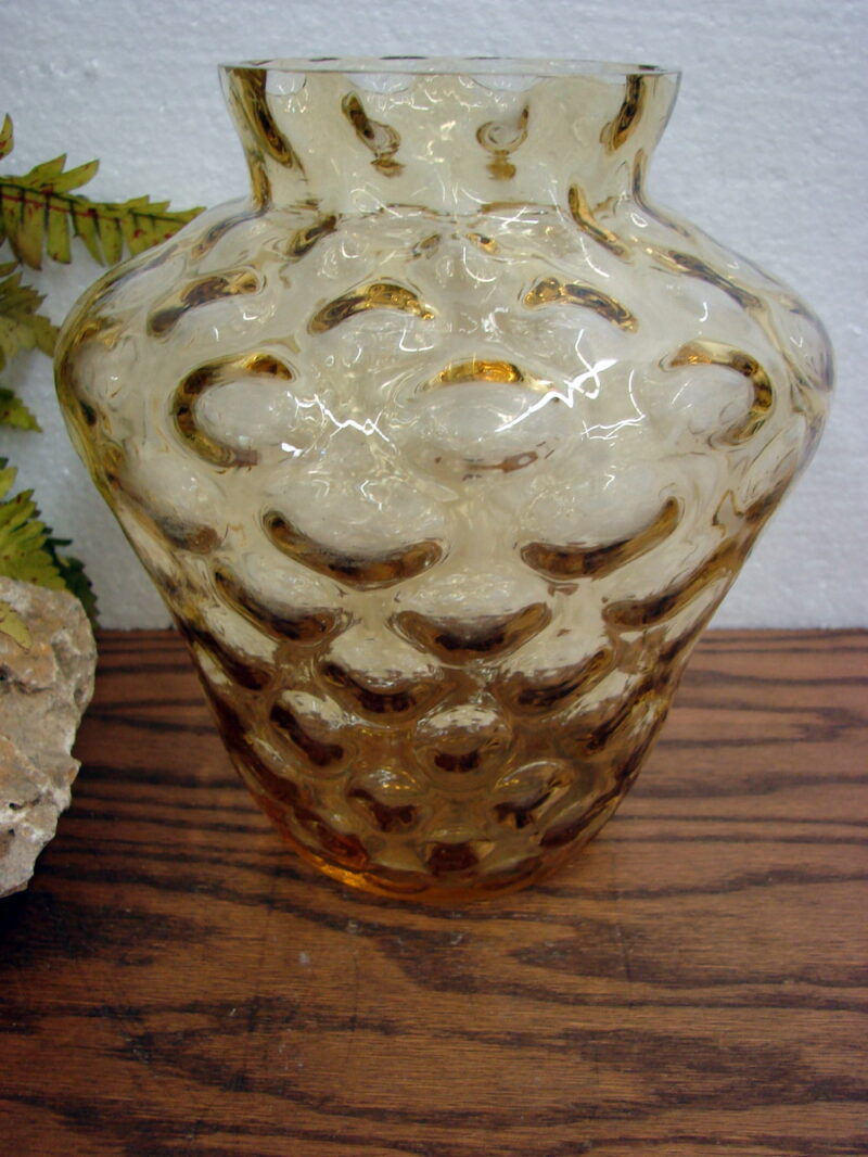 Vintage Thick Glass Coin Dot Bubble Gold Amber Vase, Moose-R-Us.Com Log Cabin Decor