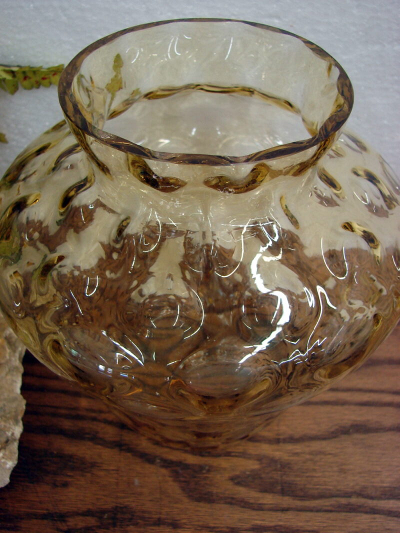 Vintage Thick Glass Coin Dot Bubble Gold Amber Vase, Moose-R-Us.Com Log Cabin Decor