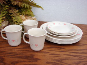 Set/3 Vintage Corning Ware Corelle Forever Yours Hearts Coffee Mugs